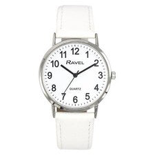 Reloj Ravel clásico con correa de cuero blanco esfera blanca grande clásico para hombre y mujer R0129.24.1