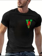 Camiseta italiana informal de moda para hombre elegante vibrante logotipo en V moda