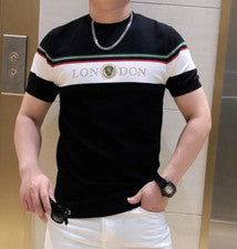 Nueva Camiseta Hombre Lujo Diamante Estrás Negro Blanco Alta Calidad