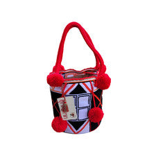 Bolso Wayuu Grande Hecho a Mano COLOMBIANO Brillante Pom Pom Boho Mochila Estilo Tribal