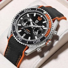 44MM QINGXIYA Cuarzo Buzo Reloj Hombre Nylon 30M Impermeable Fecha Luminoso NUEVO