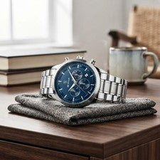 Fashion-Forward Reloj Cronógrafo Hombre Impermeable con Elegante Esfera Azul