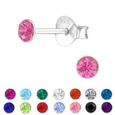 Pendientes Cristal Redondos PLATA ESTERLINA 925 REAL Mujer Niños 3mm Pendientes Par