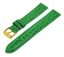 Uhrenarmband Lederband Haimuster Grün Ton in Ton 18mm Dornschließe Gold NEU