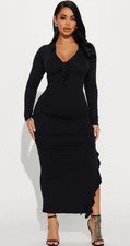 Vestido negro de manga larga Fashionova para mujer talla pequeña