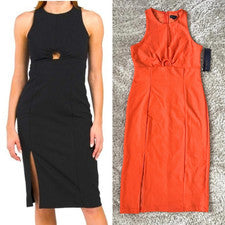 Vestido Rachel Rachel Roy Midi Para Mujer MEDIANO Riley Cerradura Frontal Lateral Abertura Naranja