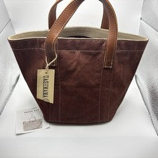 Bolsa de Almuerzo UASHMAMA NUEVA CON ETIQUETAS Marrón Italiano Papel Lavable Bolso de Cuero Asas Italia