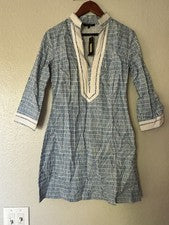 Vestido túnica azul de diseñador Lauren dorado para mujer talla 4 nuevo con etiquetas