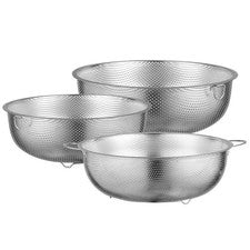 Cesta de cocina de acero inoxidable con malla fina y pies para un drenaje eficiente