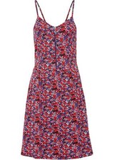 Neu Kleid mit Smok Gr. 40/42 Blau Rot Geblümt Sommerkleid Kurzes Casual-Dress