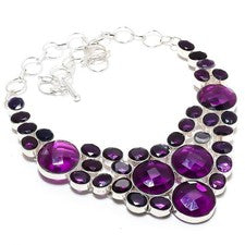 Collar de joyería de piedras preciosas de amatista hecho a mano de 18"