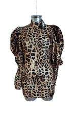 Nuevo Vestido Para Mujer T.F.L Moda Estampado Leopardo Mini Abullonada Manga Plisada Talla 12