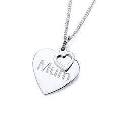 Collar colgante con dije de corazón MUM de plata de ley 925 + cadena de 16 18 20"