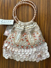NUEVO Moyna Champagne Cuentas Shell-Disc Muñequera/Bolso Shell Flecos BOHO
