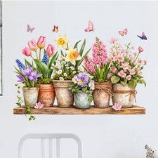 Calcomanías de pared florales con tulipanes y mariposas para decoración de salón dormitorio