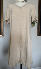 Vestido para mujer beige de encaje empalme con volantes manga corta talla L cuento de hadas