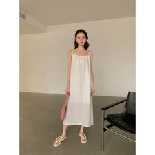 Vestido halter de lino cómodo informal simple y elegante de moda para mujer línea A
