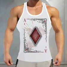 Hombres Chaleco Sin Mangas Blanco Antiguo Moda Naipes Diamante Deporte Camiseta