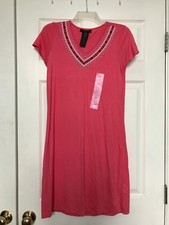 Marca Design History, VESTIDO ROSA, Mujer Talla Pequeña, Cuello en V, NUEVO CON ETIQUETAS