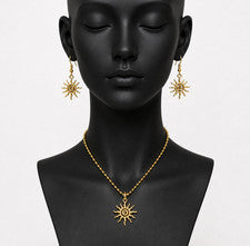 Conjunto de collar colgante y aretes de gancho chapado en oro remolino sol espiral estilo bohemio