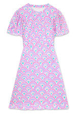 Vestido sin mangas para mujer - Vestido midi floral estampado - Mediano - Azul rosa brillante