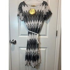 Vestido para mujer Jessica Taylor crochet Chevron en zigzag blanco gris negro XL NUEVO CON ETIQUETAS