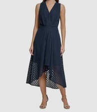 Vestido Tommy Hilfiger para mujer azul texturizado en zigzag alto-bajo talla 12