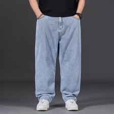 Pantalones de mezclilla de hip hop simples informales rectos sueltos de moda para hombre