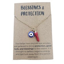 Collar de protección de cuerno y mal de ojo italiano para mujer, joyería espiritual, delicado