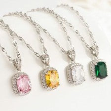 Collar de cadena colgante cuadrado de cristal de plata de ley 925 joyería regalo Reino Unido