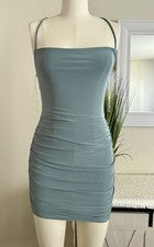 Mini Vestido Halter Verde Salvia TRESSER Moda Boutique Para Mujer Talla Mediana Nuevo con Etiquetas