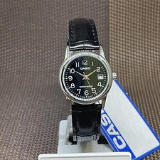 Casio LTP-V002L-1B analógico señoras esfera negra cuero negro fecha reloj de ...