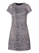 Vestido recto Banana Republic para mujer gris estampado pestañas flecos talla 8