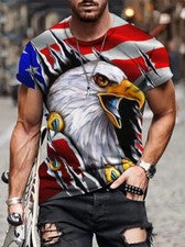 Camiseta Águila Americana Bandera EE. UU. Moda Novedad Hombres Patriótico Sedoso