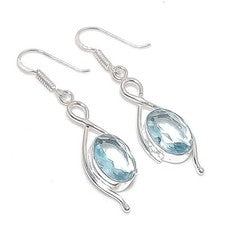 Pendientes de plata de ley 925 con piedras preciosas de topacio azul hechos a mano joyería pendiente regalo