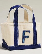 Bolso de Mano Anthropologie Bebé Anthropologie Lona Crema Nuevo con Etiquetas con Asas Azul Marino e Inicial Lentejuelas