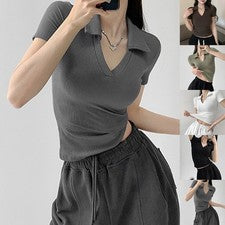 Camiseta de manga corta sólida de moda para mujer Basic Crop Top para estilo de verano