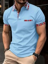 Polo Camiseta Cuello Botone Sólido Azul Aguamarina Rojo Cuadros Golf Moda Hombre