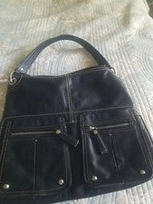 Tignanello Bolso de Mano Bolso de Hombro Cartera Cremallera Bolsillos Plateado Herrajes NUEVO