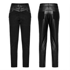 PUNK RAVE Hombres Negro Steampunk Motocicleta Punk Rock Fiesta Gótico Largo Pu Pantalones