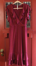 Maxi Vestido Para Mujer Colección NY Clásico Borgoña Manga Volantes Talla S Nuevo Sin Etiquetas