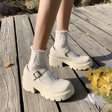 Damas Clásicos Gruesos Mary Jane Zapatos de Plataforma Mujeres Zapatos de Tacón Alto Medio -