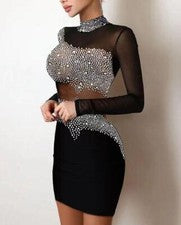 Para mujeres Verano Empalme Calce Ajustado Envolvente Cadera Vestido Manga Larga Pullover Vestido Elegante