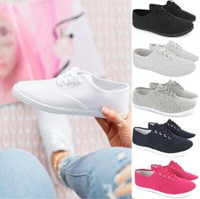 ZAPATILLAS PLANAS MUJER PLIMSOLES MUJER PLIMSOLLS LONA BLANCAS TALLA 3-8 NUEVAS