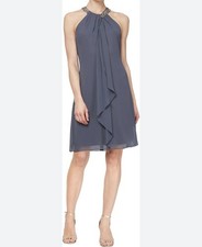 S.L. Vestido Vaina Fashions Mujer Joya Halter Talla 12 en Color Acero $89