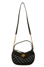 Versace Mujer "Half Moon" Cuero Dorado Medusa Acolchado Bolso de Hombro