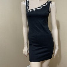Vestido solero para mujer negro de poliéster elástico ajustado con cuentas cremallera talla S