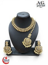 Juego de collar color dorado con pendiente Tikka cristal piedra conjunto de joyas