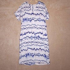 Vestido Nordstrom Mujer Cambio Blanco Azul Acuarela Ondas Manga Corta S Nuevo