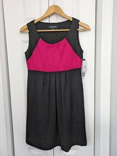 Vestido pequeño Perceptions nuevo con etiquetas para mujer talla 6P negro rosa hasta la rodilla estilo 23012